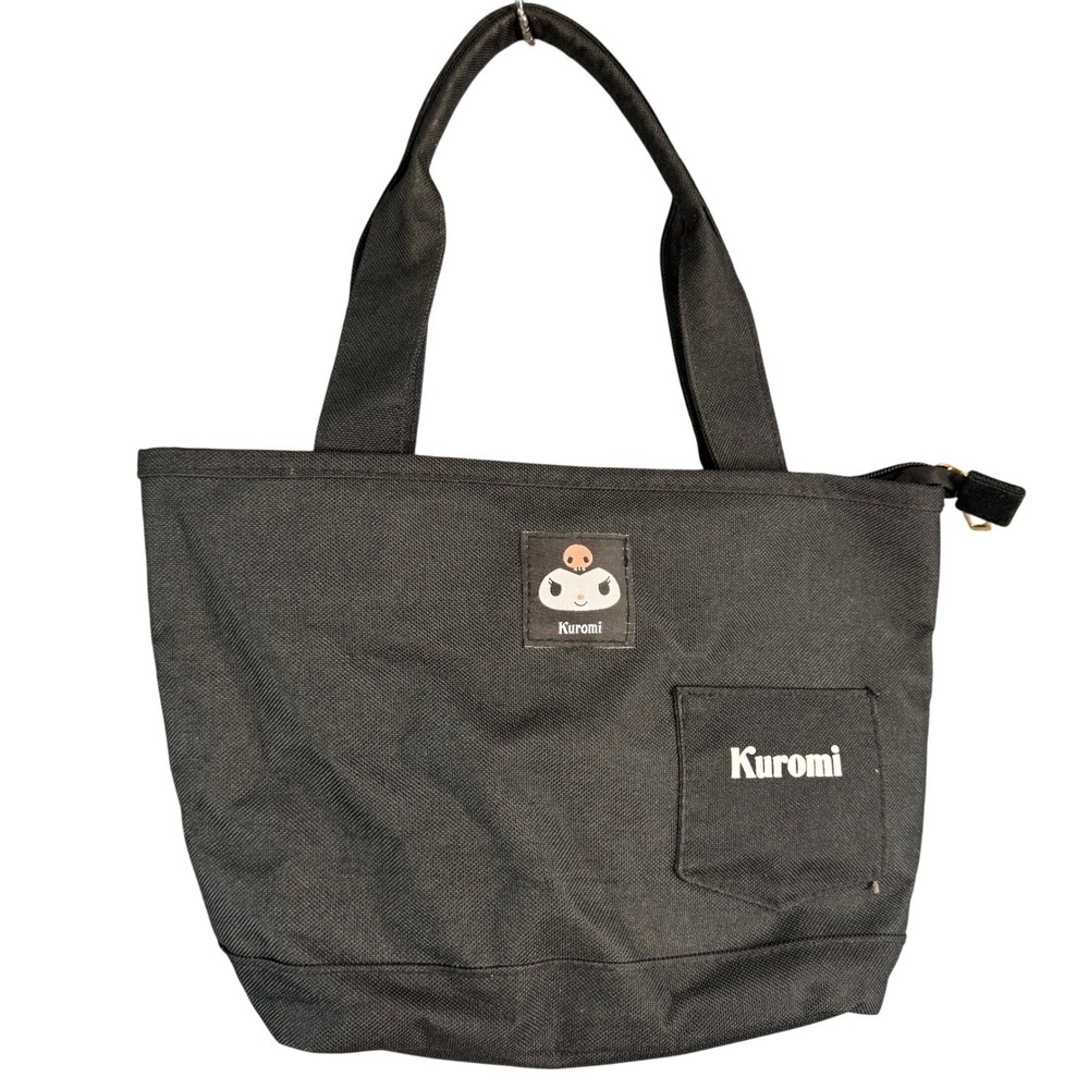 Sanrio Kuromi Mini Tote Bag Black Canvas Zipper Closure Small Handbag